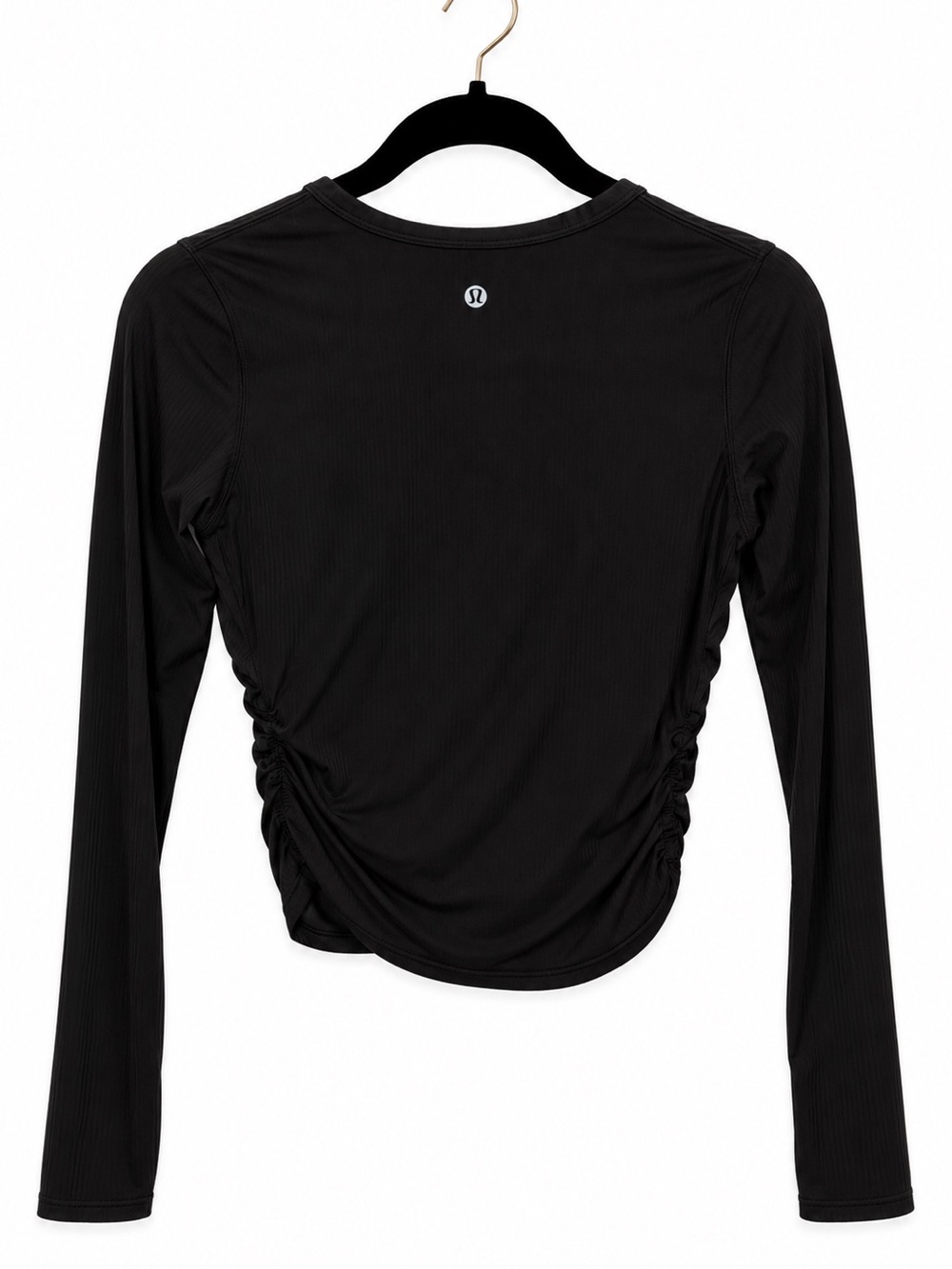 Lululemon Black Ribbed Ruched Long Sleeve Crop Top | Size 6 - Picture 2 of 2